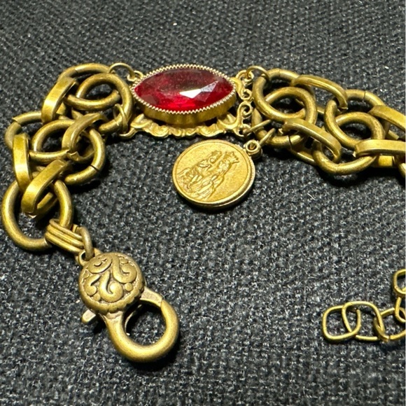 Etruscan Couture Bracelet Matte Antique Gold Tone “St. Anne de Beaupre” Charm - Picture 9 of 15